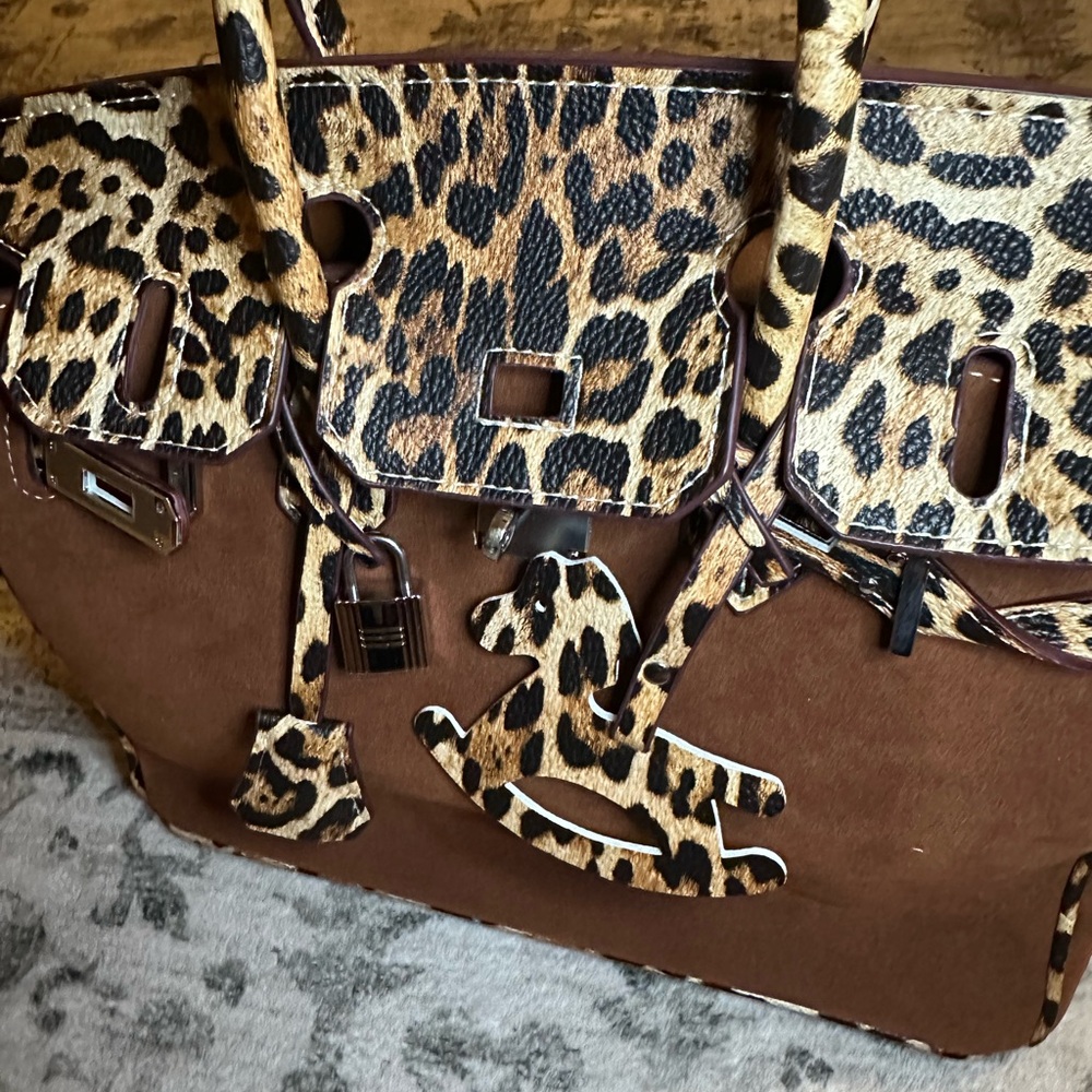 Leopard Print and Brown Women's Bag